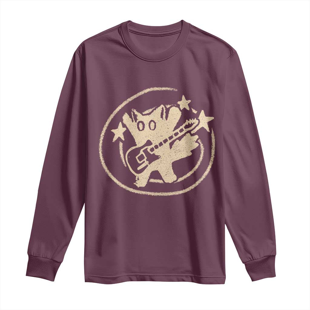 90s Y2K Scary Cat Long Sleeve Shirt Scared Under Starry Tail Cat Playing Guitar - Wonder Print Shop
