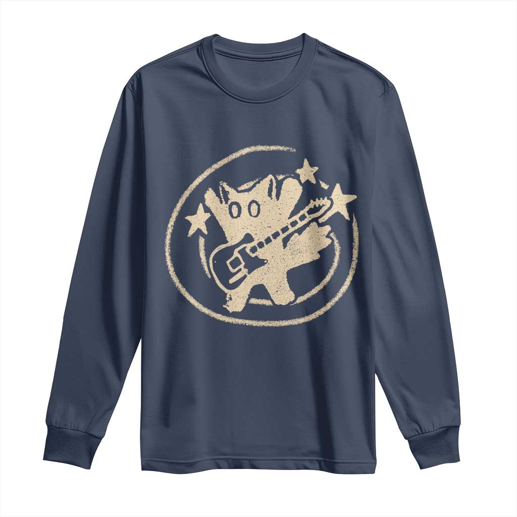 90s Y2K Scary Cat Long Sleeve Shirt Scared Under Starry Tail Cat Playing Guitar - Wonder Print Shop