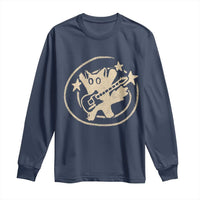 90s Y2K Scary Cat Long Sleeve Shirt Scared Under Starry Tail Cat Playing Guitar - Wonder Print Shop