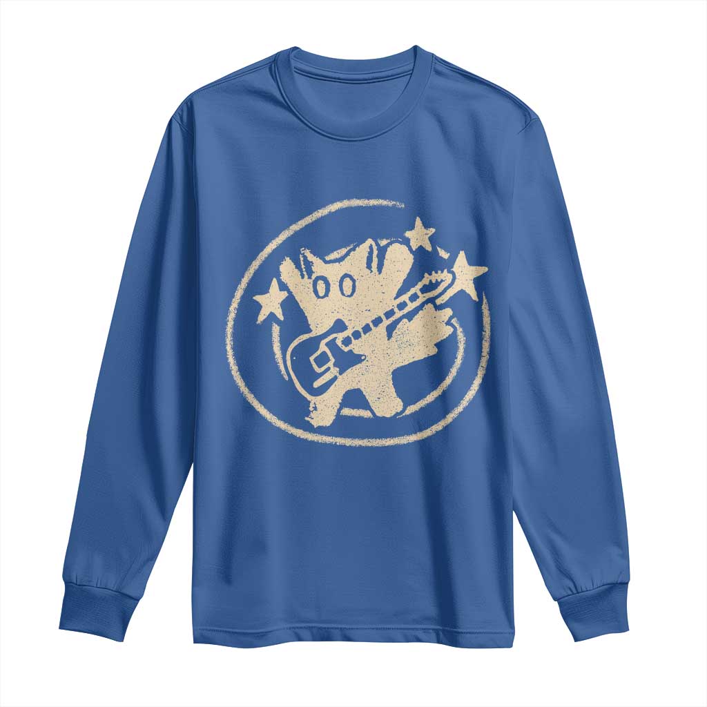 90s Y2K Scary Cat Long Sleeve Shirt Scared Under Starry Tail Cat Playing Guitar - Wonder Print Shop