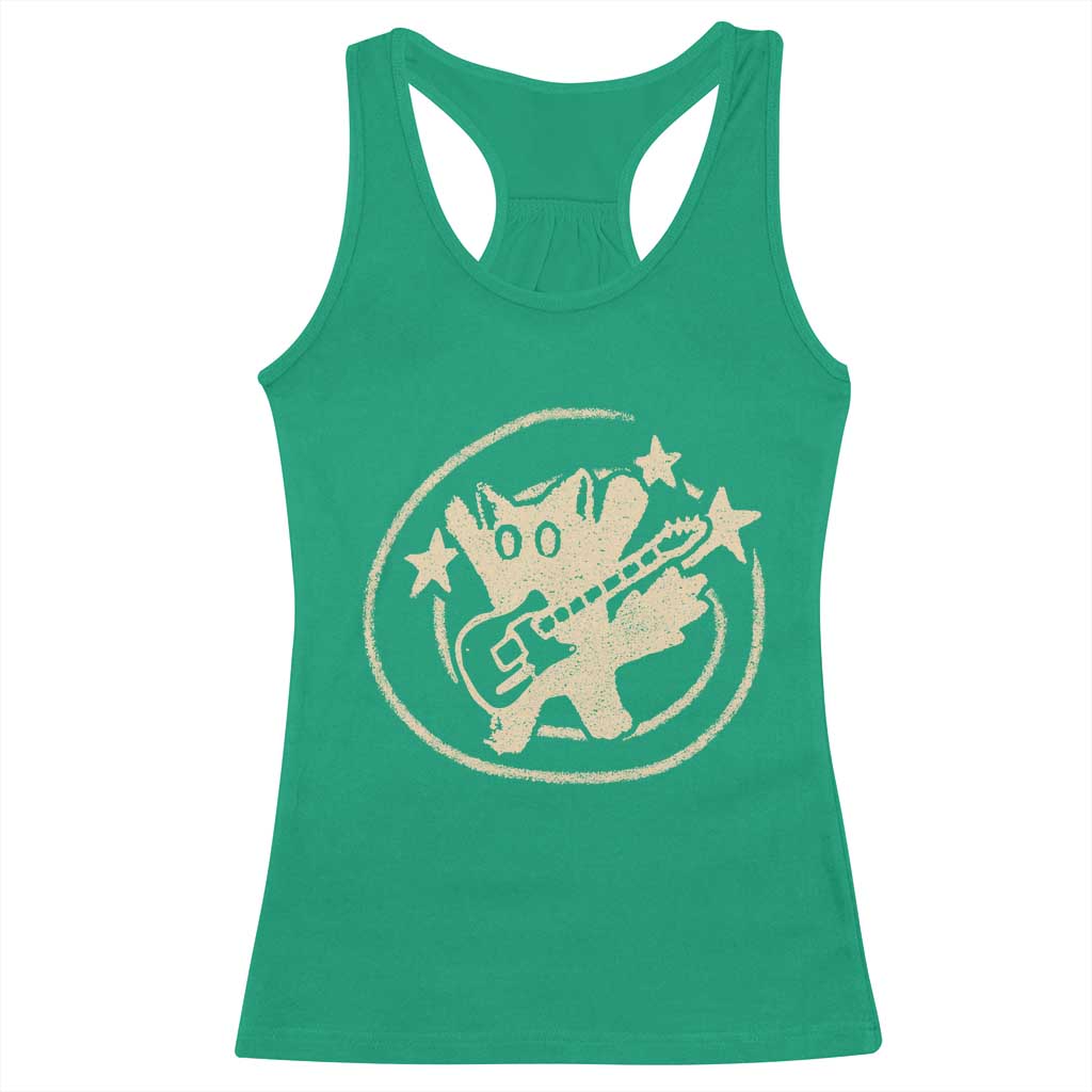 90s Y2K Scary Cat Racerback Tank Top Scared Under Starry Tail Cat Playing Guitar - Wonder Print Shop