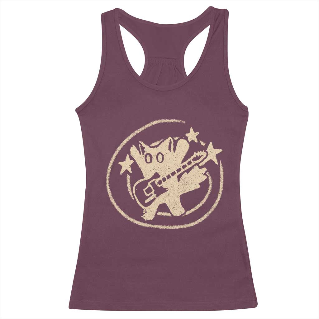 90s Y2K Scary Cat Racerback Tank Top Scared Under Starry Tail Cat Playing Guitar - Wonder Print Shop