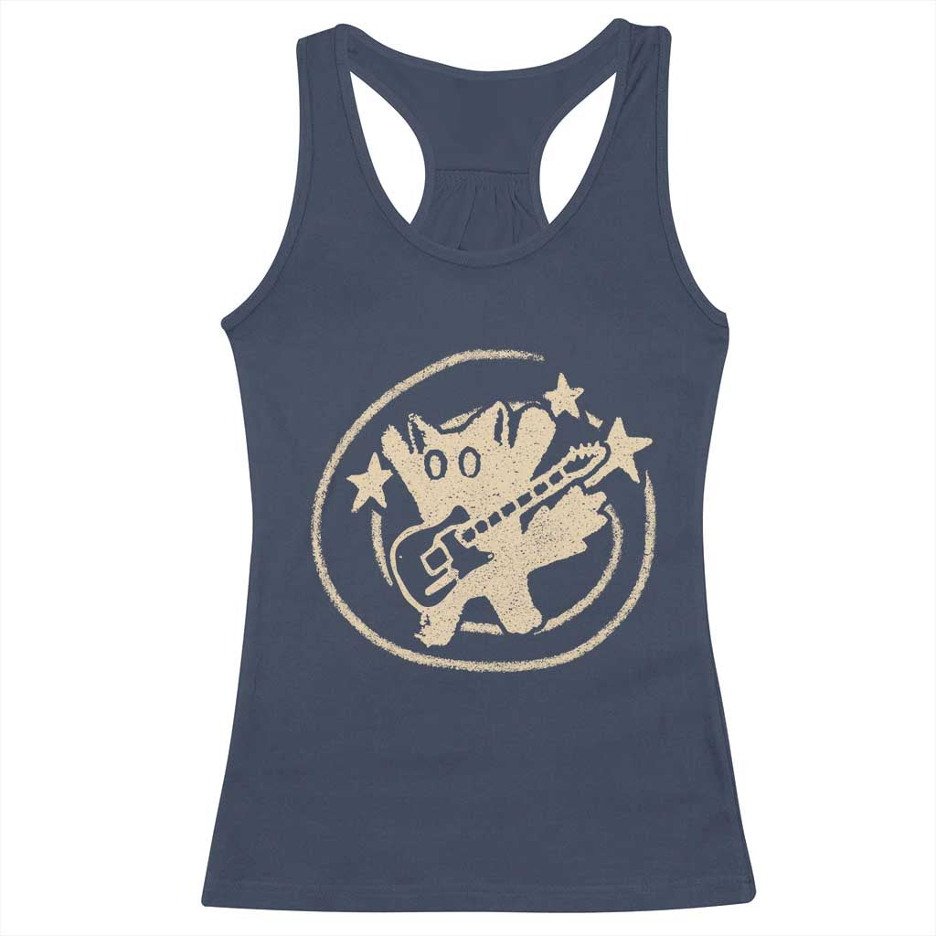 90s Y2K Scary Cat Racerback Tank Top Scared Under Starry Tail Cat Playing Guitar - Wonder Print Shop