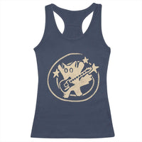 90s Y2K Scary Cat Racerback Tank Top Scared Under Starry Tail Cat Playing Guitar - Wonder Print Shop