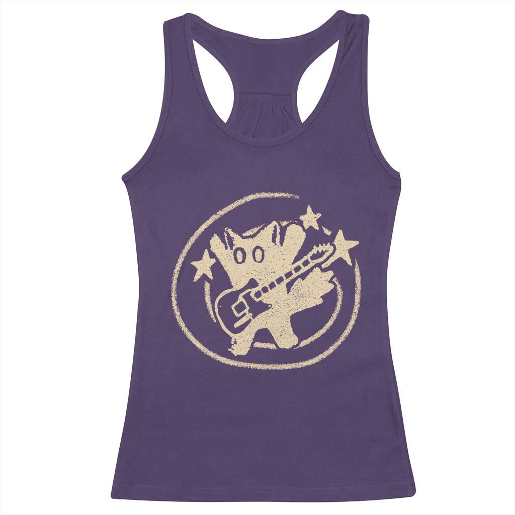 90s Y2K Scary Cat Racerback Tank Top Scared Under Starry Tail Cat Playing Guitar - Wonder Print Shop