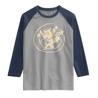90s Y2K Scary Cat Raglan Shirt Scared Under Starry Tail Cat Playing Guitar - Wonder Print Shop