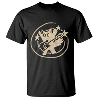 90s Y2K Scary Cat T Shirt Scared Under Starry Tail Cat Playing Guitar - Wonder Print Shop