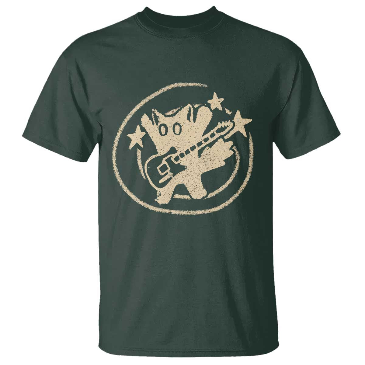 90s Y2K Scary Cat T Shirt Scared Under Starry Tail Cat Playing Guitar - Wonder Print Shop