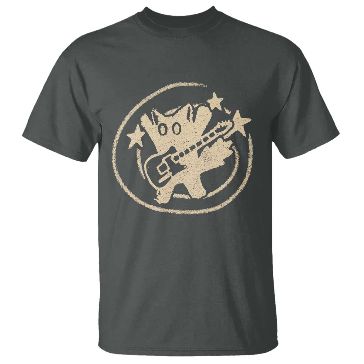 90s Y2K Scary Cat T Shirt Scared Under Starry Tail Cat Playing Guitar - Wonder Print Shop