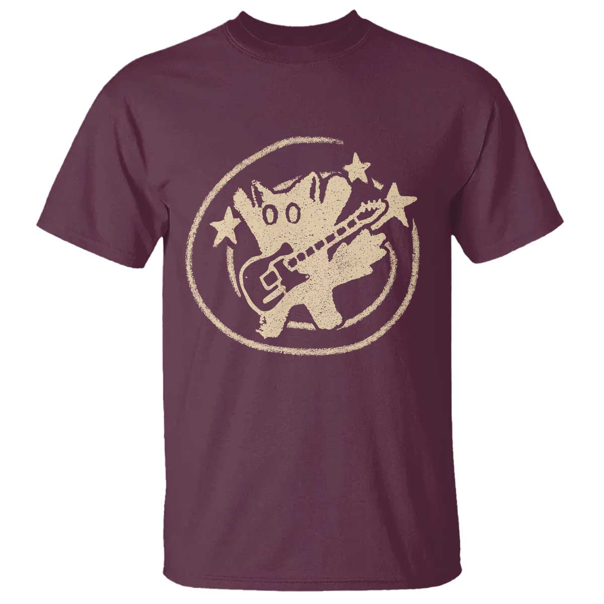 90s Y2K Scary Cat T Shirt Scared Under Starry Tail Cat Playing Guitar - Wonder Print Shop