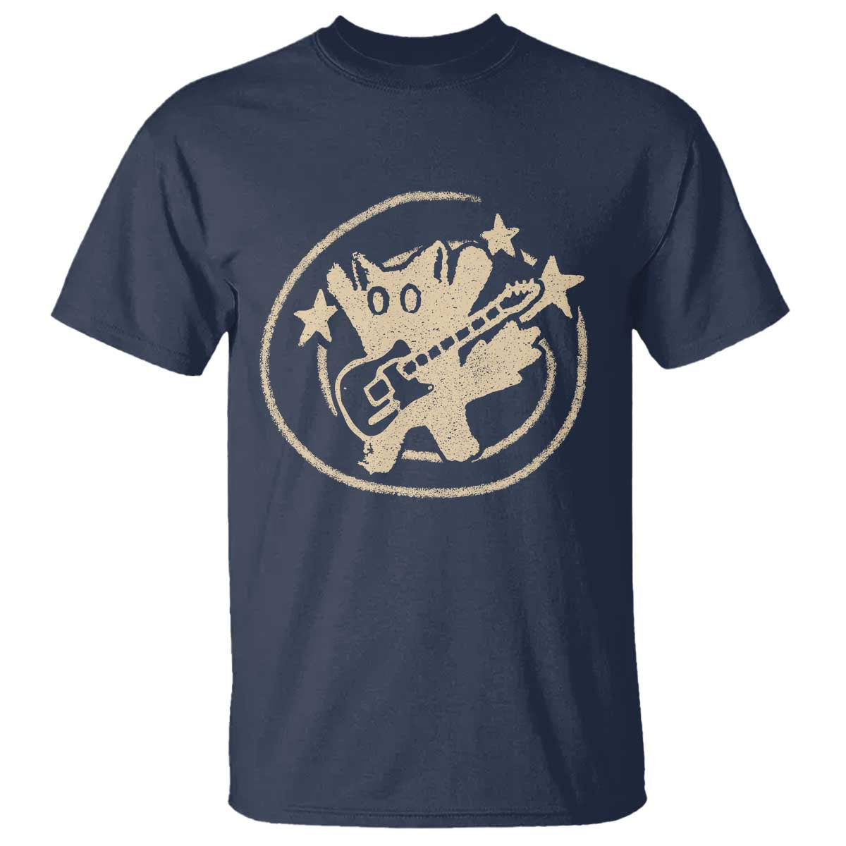 90s Y2K Scary Cat T Shirt Scared Under Starry Tail Cat Playing Guitar - Wonder Print Shop