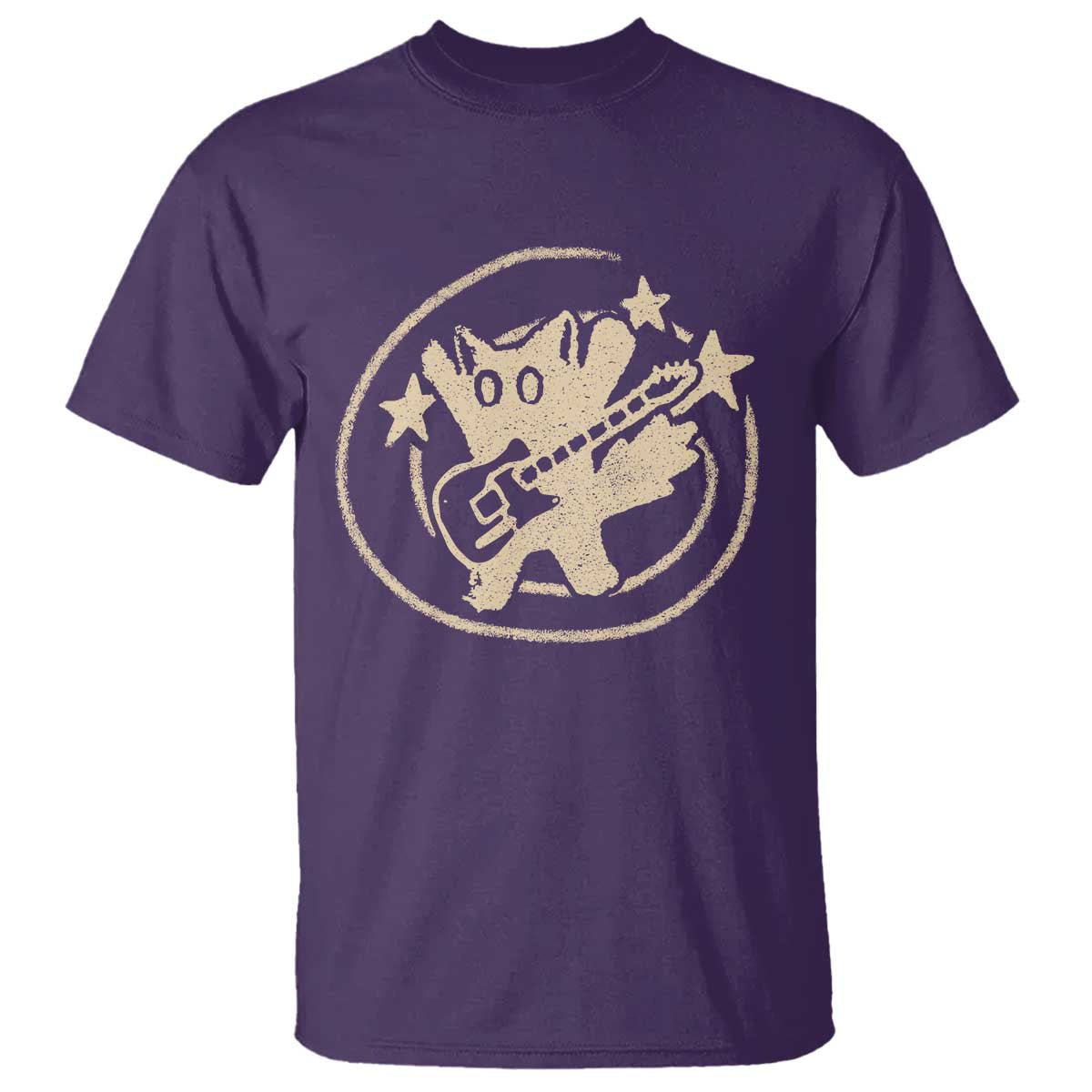 90s Y2K Scary Cat T Shirt Scared Under Starry Tail Cat Playing Guitar - Wonder Print Shop