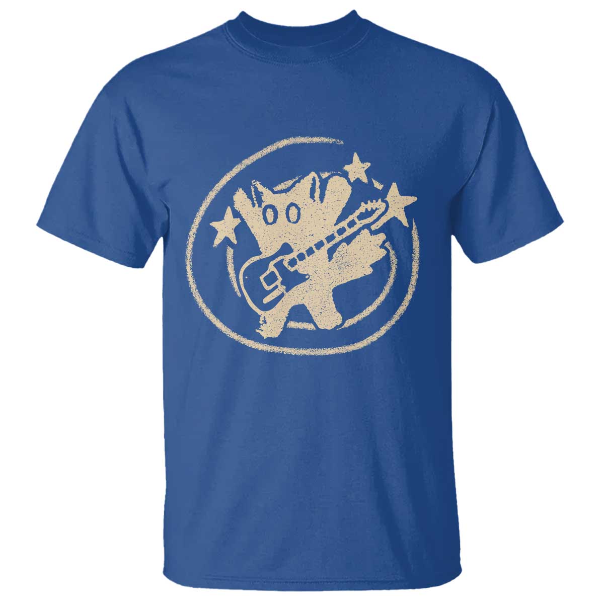 90s Y2K Scary Cat T Shirt Scared Under Starry Tail Cat Playing Guitar - Wonder Print Shop