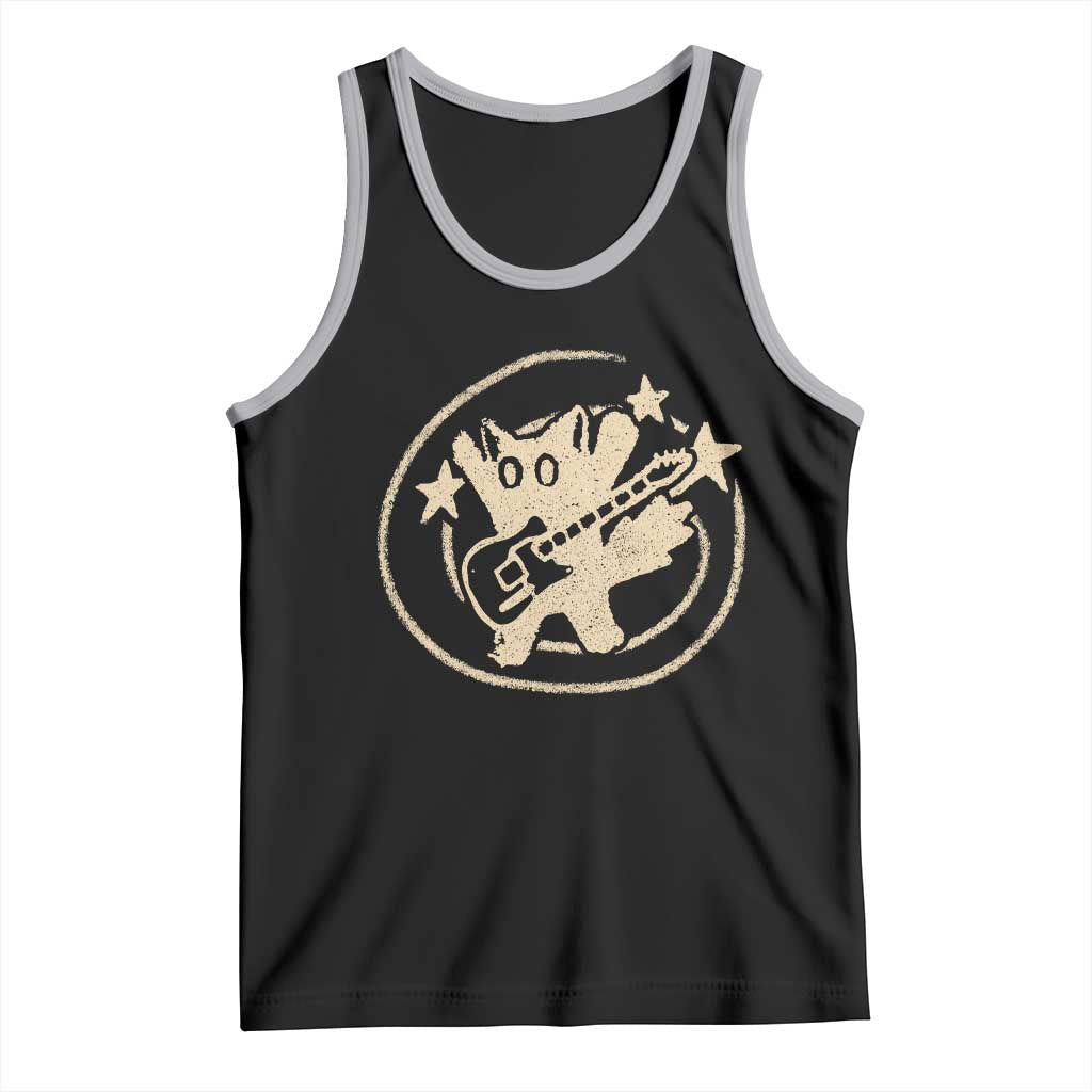 90s Y2K Scary Cat Tank Top Scared Under Starry Tail Cat Playing Guitar - Wonder Print Shop