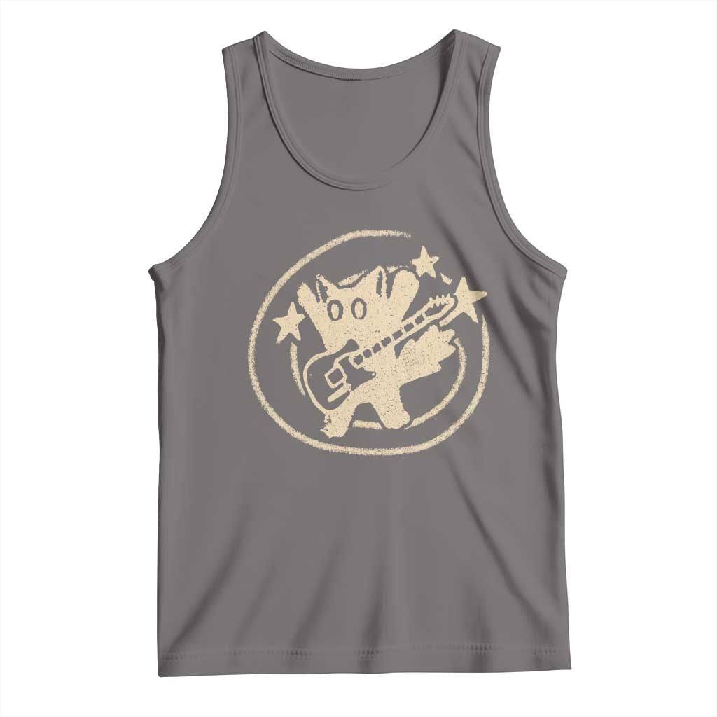 90s Y2K Scary Cat Tank Top Scared Under Starry Tail Cat Playing Guitar - Wonder Print Shop