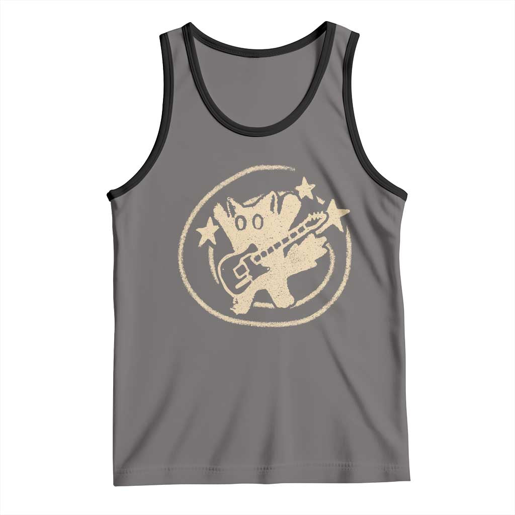 90s Y2K Scary Cat Tank Top Scared Under Starry Tail Cat Playing Guitar - Wonder Print Shop