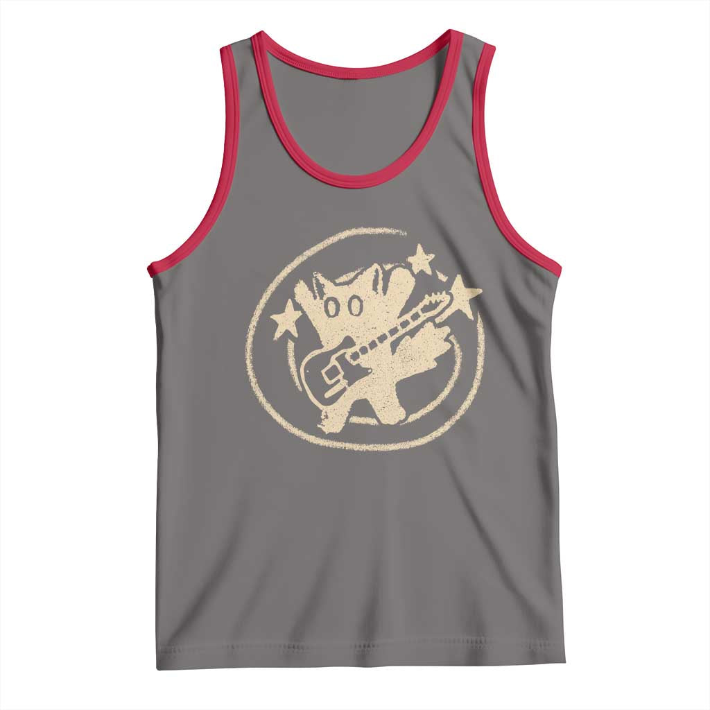 90s Y2K Scary Cat Tank Top Scared Under Starry Tail Cat Playing Guitar - Wonder Print Shop