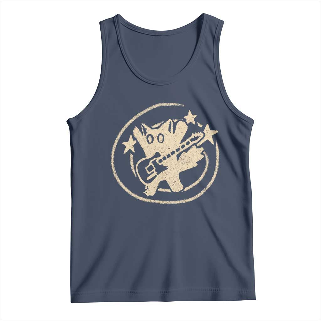90s Y2K Scary Cat Tank Top Scared Under Starry Tail Cat Playing Guitar - Wonder Print Shop
