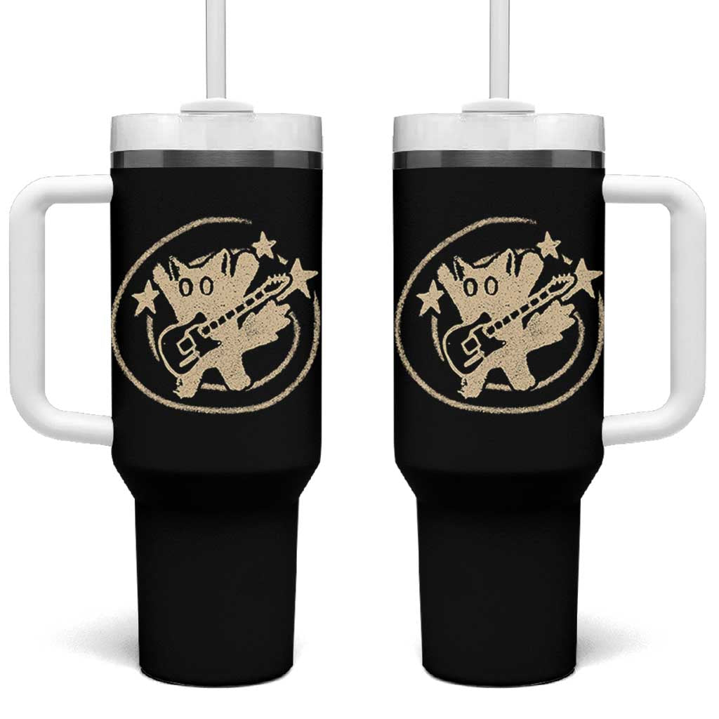 90s Y2K Scary Cat Tumbler With Handle Scared Under Starry Tail Cat Playing Guitar - Wonder Print Shop