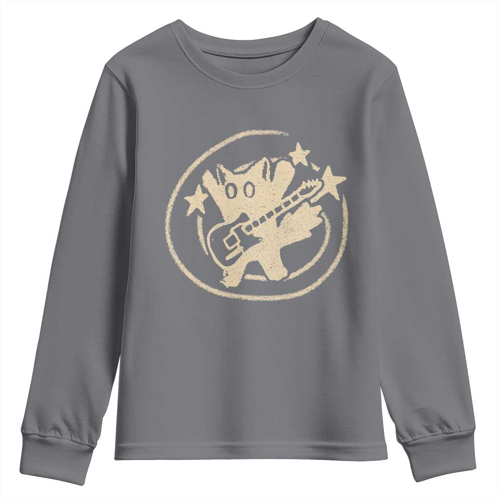 90s Y2K Scary Cat Youth Sweatshirt Scared Under Starry Tail Cat Playing Guitar - Wonder Print Shop