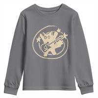 90s Y2K Scary Cat Youth Sweatshirt Scared Under Starry Tail Cat Playing Guitar - Wonder Print Shop