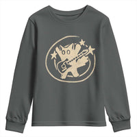 90s Y2K Scary Cat Youth Sweatshirt Scared Under Starry Tail Cat Playing Guitar - Wonder Print Shop