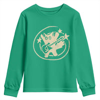90s Y2K Scary Cat Youth Sweatshirt Scared Under Starry Tail Cat Playing Guitar - Wonder Print Shop
