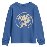 90s Y2K Scary Cat Youth Sweatshirt Scared Under Starry Tail Cat Playing Guitar - Wonder Print Shop