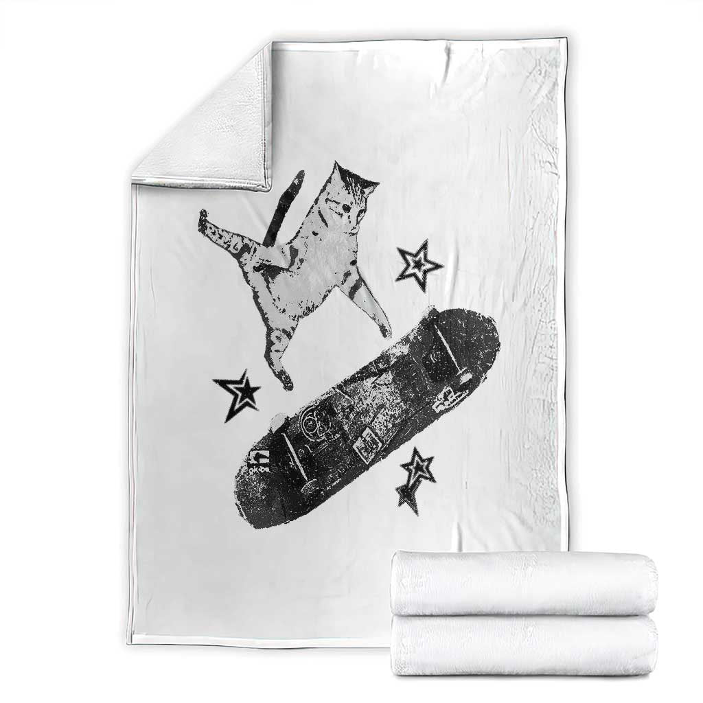 Skateboard Cat Y2K Throw Blanket Rockstar Gf Aesthetic Cat Retro Grunge Skater - Wonder Print Shop