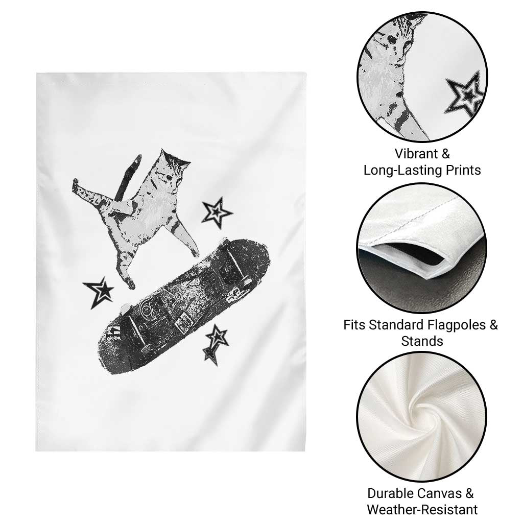 Skateboard Cat Y2K Garden Flag Rockstar Gf Aesthetic Cat Retro Grunge Skater - Wonder Print Shop