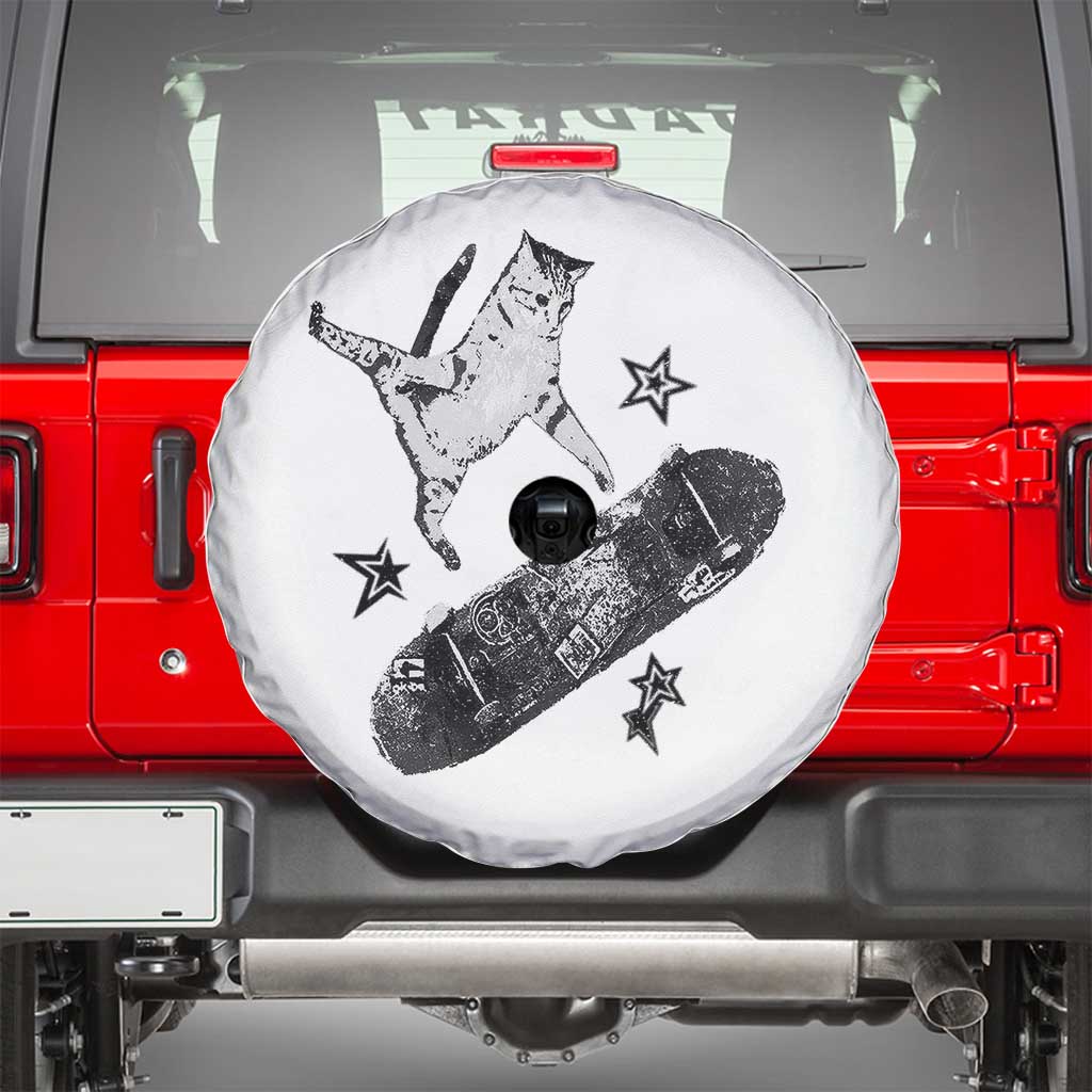 Skateboard Cat Y2K Spare Tire Cover Rockstar Gf Aesthetic Cat Retro Grunge Skater - Wonder Print Shop