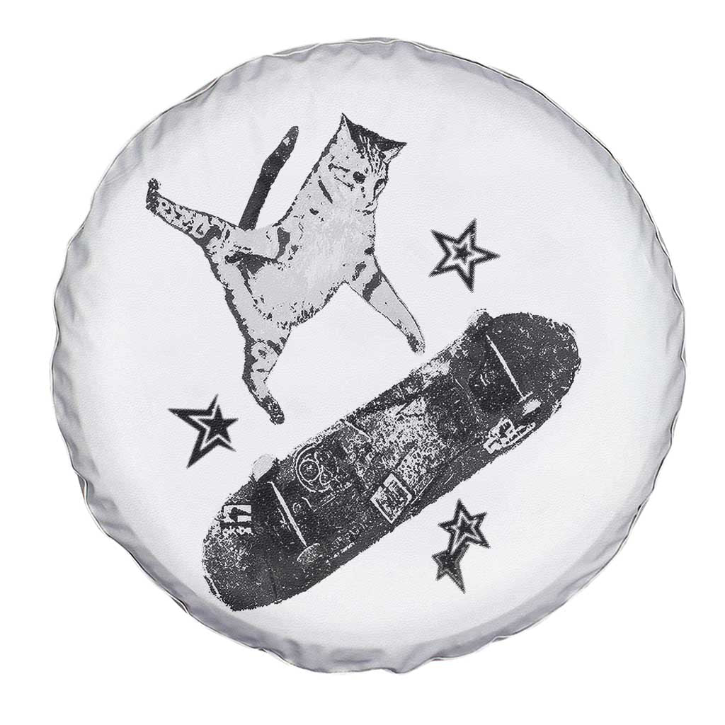 Skateboard Cat Y2K Spare Tire Cover Rockstar Gf Aesthetic Cat Retro Grunge Skater - Wonder Print Shop