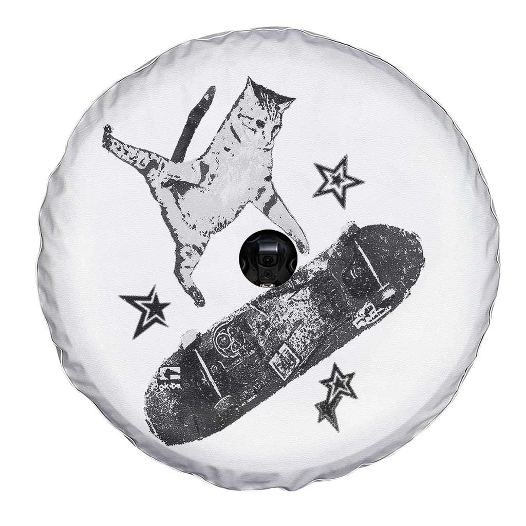 Skateboard Cat Y2K Spare Tire Cover Rockstar Gf Aesthetic Cat Retro Grunge Skater - Wonder Print Shop