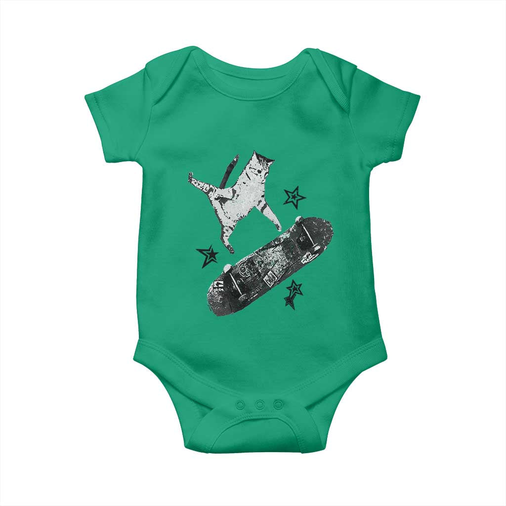 Skateboard Cat Y2K Baby Onesie Rockstar Gf Aesthetic Cat Retro Grunge Skater - Wonder Print Shop