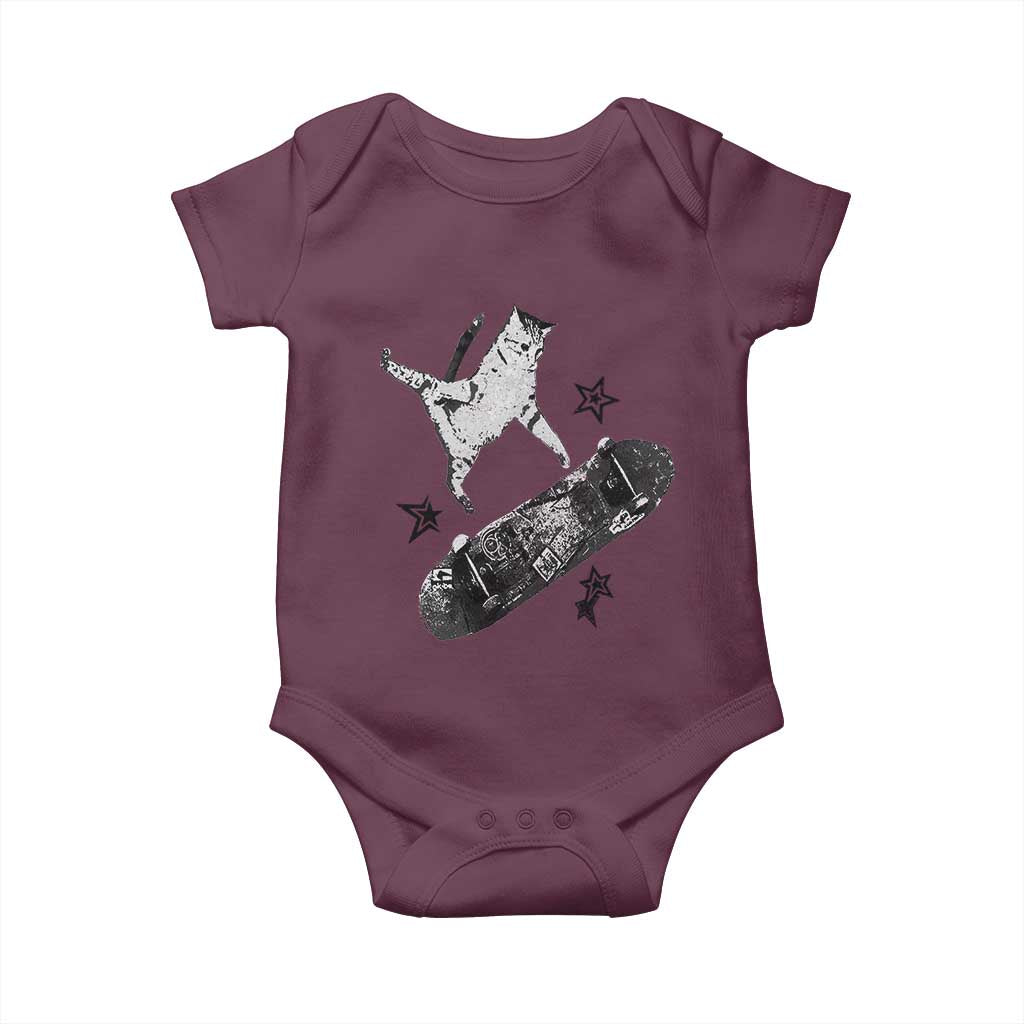 Skateboard Cat Y2K Baby Onesie Rockstar Gf Aesthetic Cat Retro Grunge Skater - Wonder Print Shop