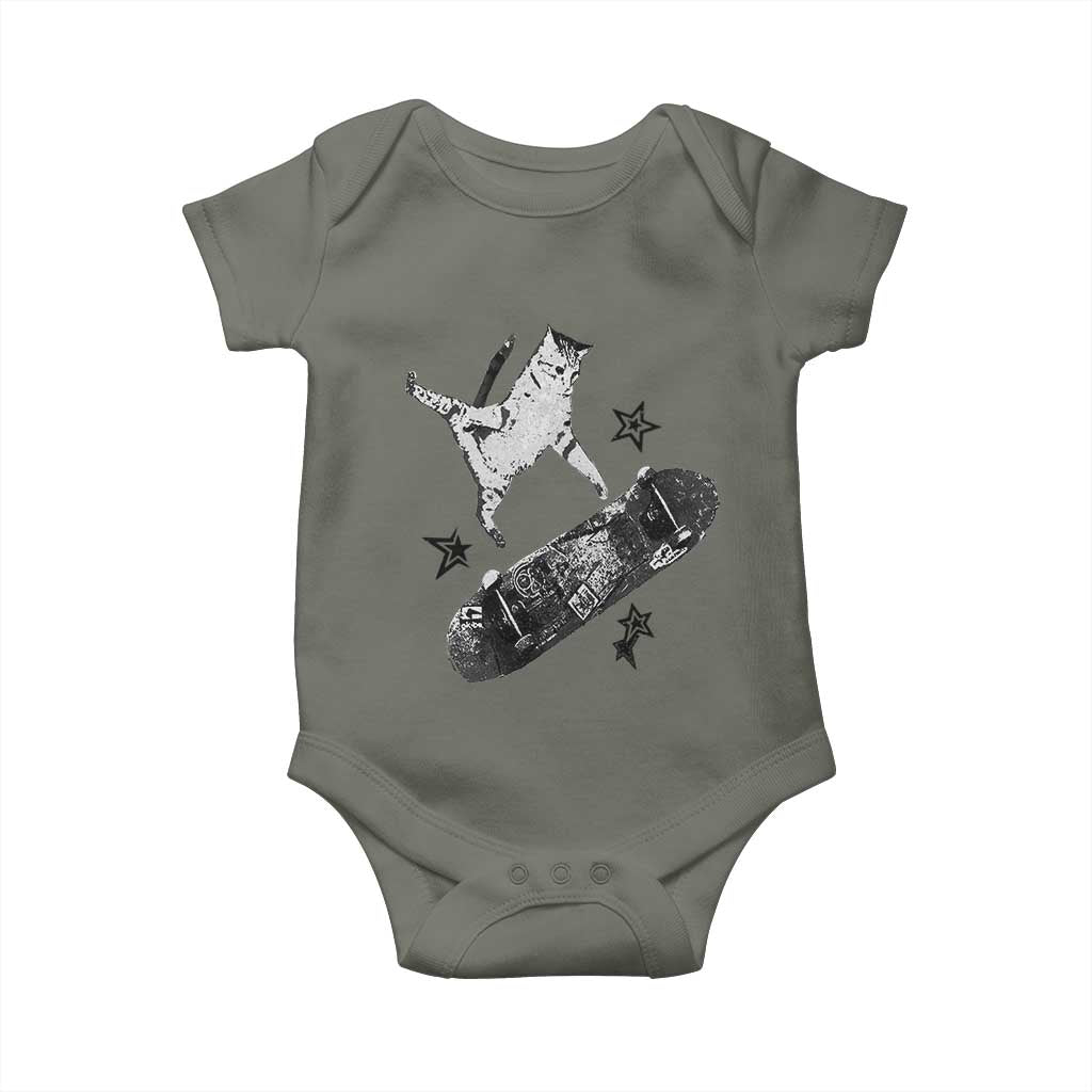 Skateboard Cat Y2K Baby Onesie Rockstar Gf Aesthetic Cat Retro Grunge Skater - Wonder Print Shop