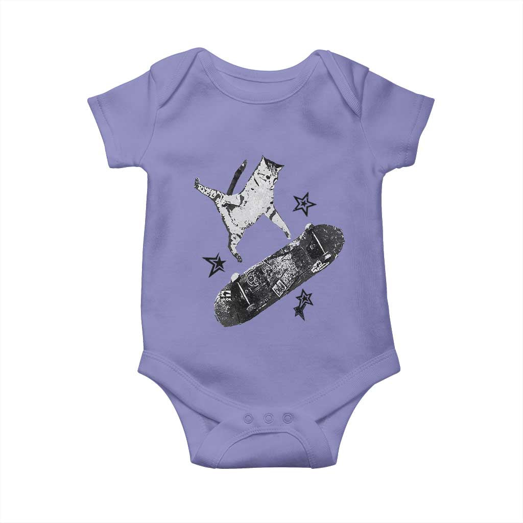 Skateboard Cat Y2K Baby Onesie Rockstar Gf Aesthetic Cat Retro Grunge Skater - Wonder Print Shop