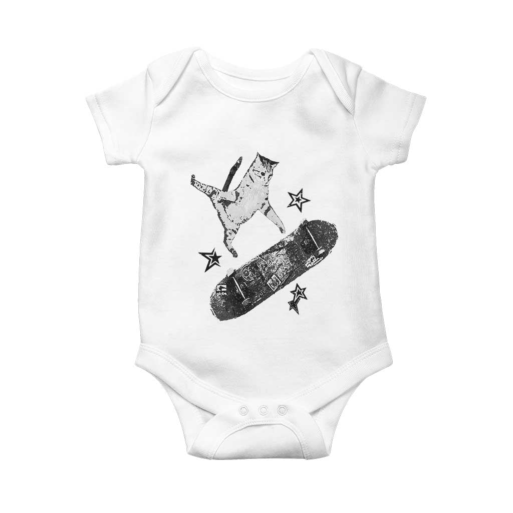 Skateboard Cat Y2K Baby Onesie Rockstar Gf Aesthetic Cat Retro Grunge Skater - Wonder Print Shop