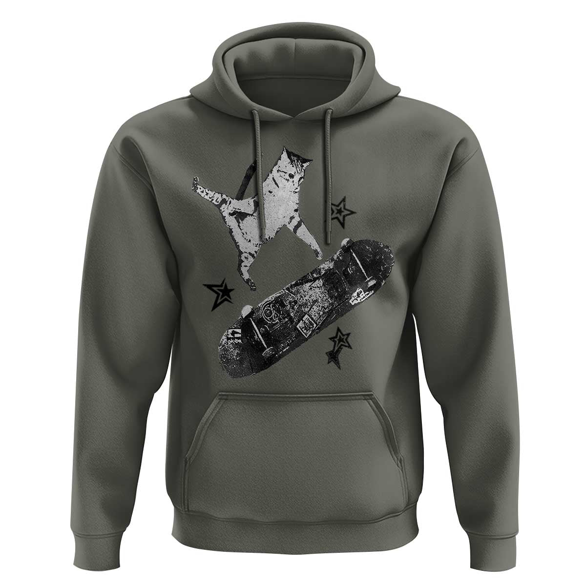 Skateboard Cat Y2K Hoodie Rockstar Gf Aesthetic Cat Retro Grunge Skater - Wonder Print Shop
