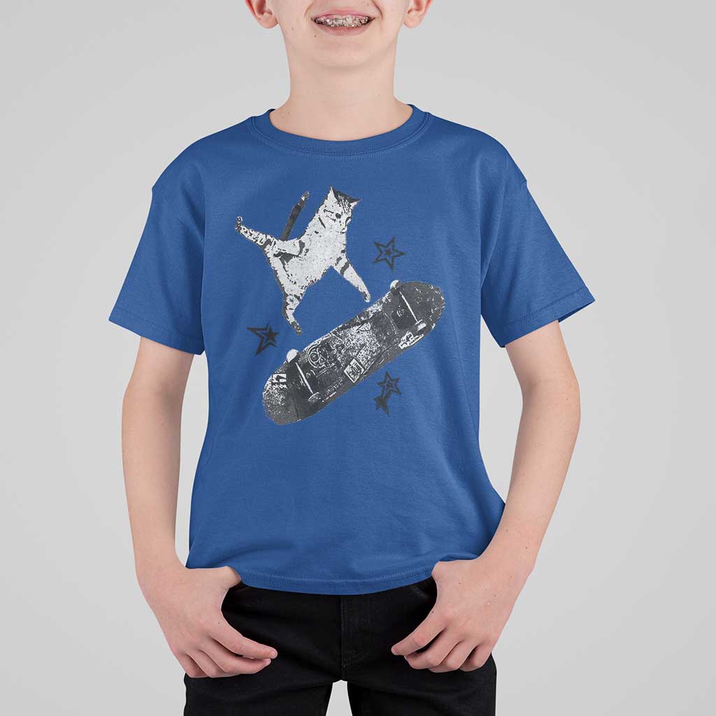 Skateboard Cat Y2K T Shirt For Kid Rockstar Gf Aesthetic Cat Retro Grunge Skater - Wonder Print Shop
