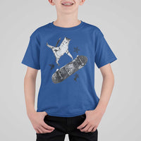 Skateboard Cat Y2K T Shirt For Kid Rockstar Gf Aesthetic Cat Retro Grunge Skater - Wonder Print Shop