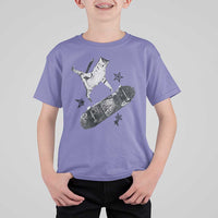 Skateboard Cat Y2K T Shirt For Kid Rockstar Gf Aesthetic Cat Retro Grunge Skater - Wonder Print Shop