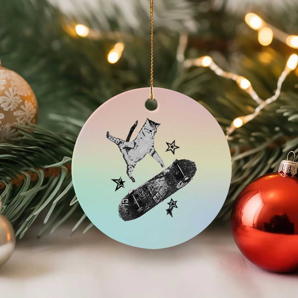 Skateboard Cat Y2K Ceramic Ornament Rockstar Gf Aesthetic Cat Retro Grunge Skater - Wonder Print Shop