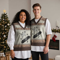 Skateboard Cat Y2K V-Neck Knit Sweater Vest Rockstar Gf Aesthetic Cat Retro Grunge Skater - Wonder Print Shop