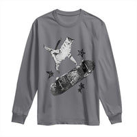 Skateboard Cat Y2K Long Sleeve Shirt Rockstar Gf Aesthetic Cat Retro Grunge Skater - Wonder Print Shop
