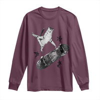 Skateboard Cat Y2K Long Sleeve Shirt Rockstar Gf Aesthetic Cat Retro Grunge Skater - Wonder Print Shop