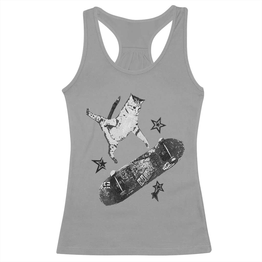 Skateboard Cat Y2K Racerback Tank Top Rockstar Gf Aesthetic Cat Retro Grunge Skater - Wonder Print Shop