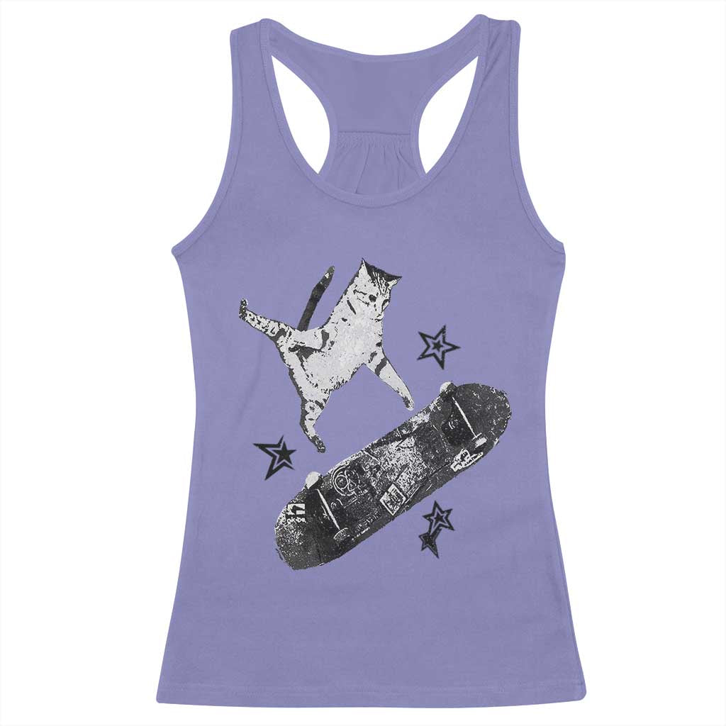 Skateboard Cat Y2K Racerback Tank Top Rockstar Gf Aesthetic Cat Retro Grunge Skater - Wonder Print Shop