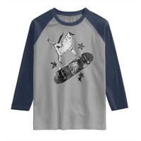 Skateboard Cat Y2K Raglan Shirt Rockstar Gf Aesthetic Cat Retro Grunge Skater - Wonder Print Shop