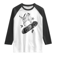 Skateboard Cat Y2K Raglan Shirt Rockstar Gf Aesthetic Cat Retro Grunge Skater - Wonder Print Shop